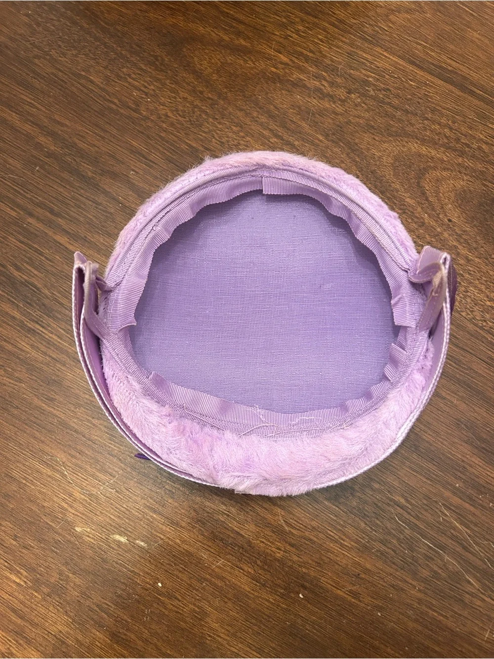 Vintage Lavender Felt Pillbox Hat with Feather Trim